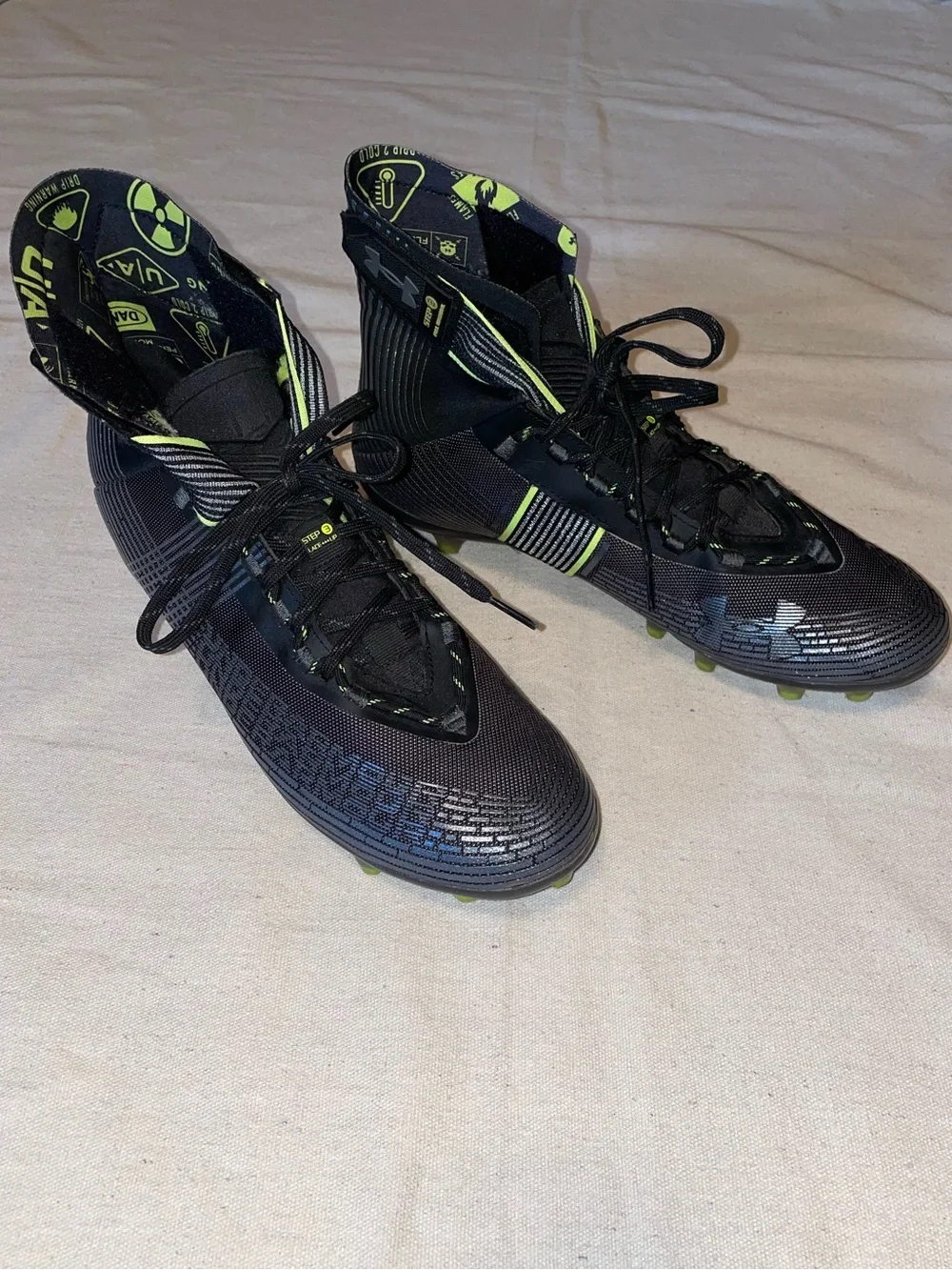 Men's Black, Silver and Neon Green Football Cleats